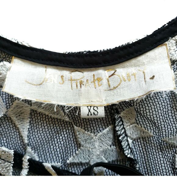 JEN'S PIRATE BOOTY Fortune babydoll embroidered black silver mesh mini dress XS - Picture 5 of 8